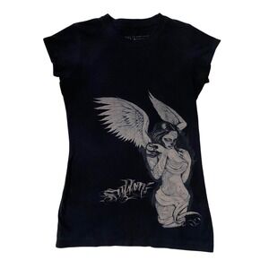 Sullen Art Collective Women Black Tattoo Graphic Tee Sugar Skull Angel Small